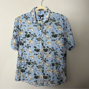 Postmarc Cotton Silk Floral Light Blue Short Sleeve Shirt Button Up Woven 756